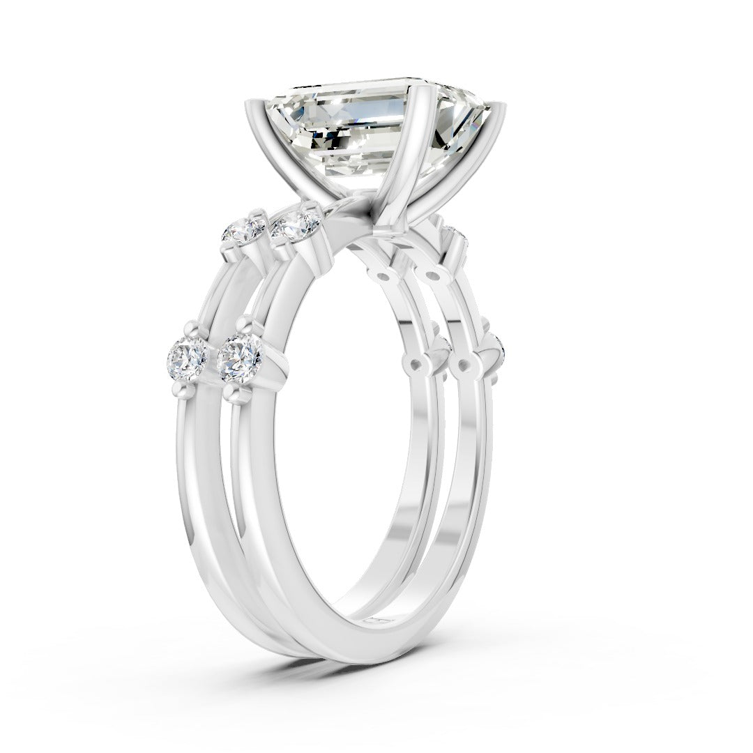 Emerald Cut Lab Diamond Bridal Ring Set