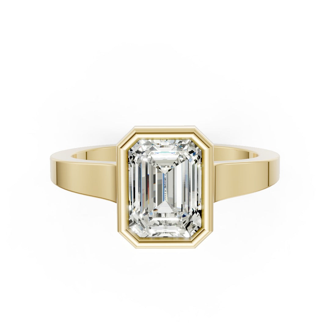 Emerald Cut Bezel Solitaire Lab Diamond Wedding Ring