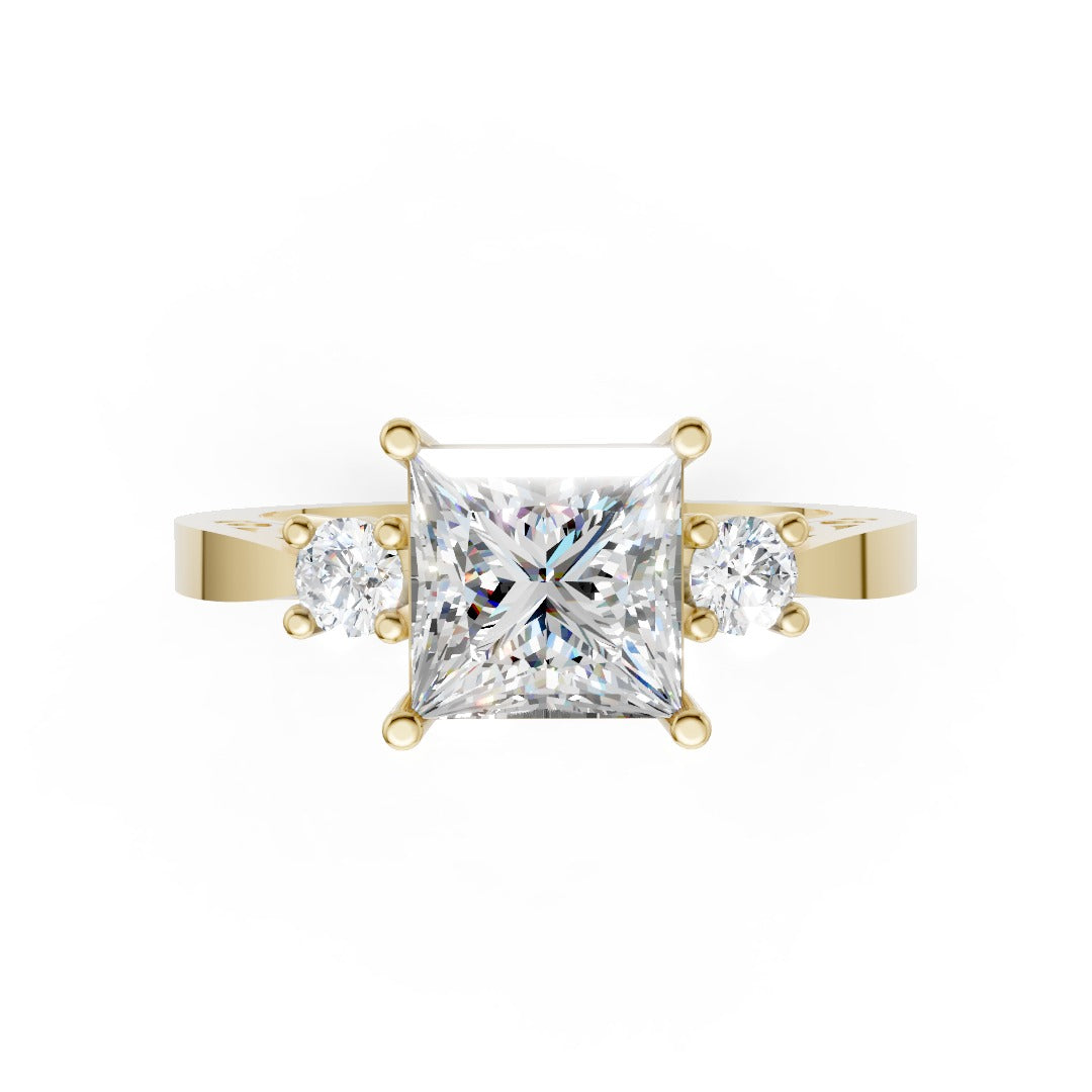 Three-Stone Princess Cut Diamond With Filigree Infinity Band Ring