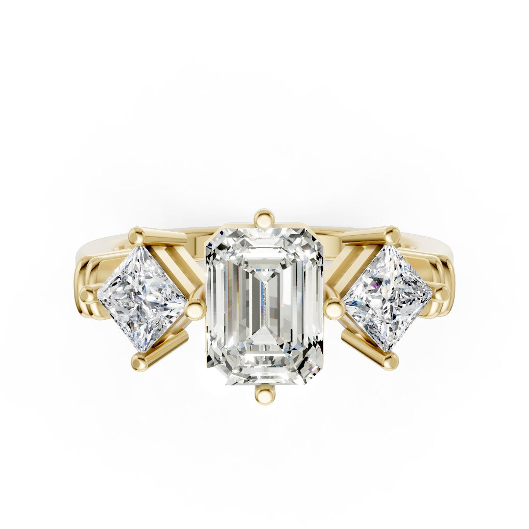 Emerald Cut and Princess Cut Diamond Three-Stone Ring