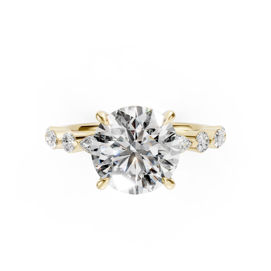 Round Cut Diamond Alternating Round And Marquise Engagement Ring