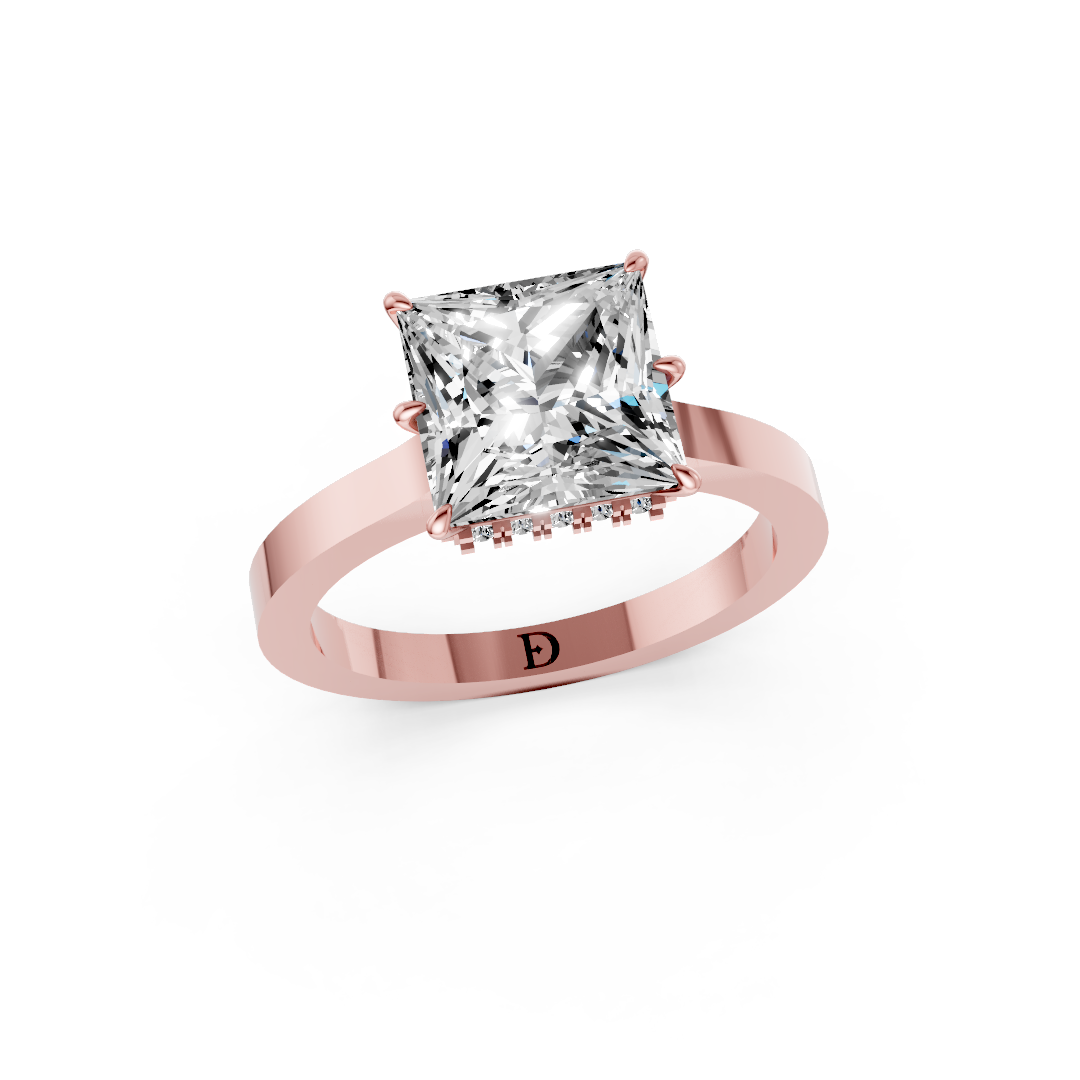 Princess Solitaire Diamond Hidden Halo Ring