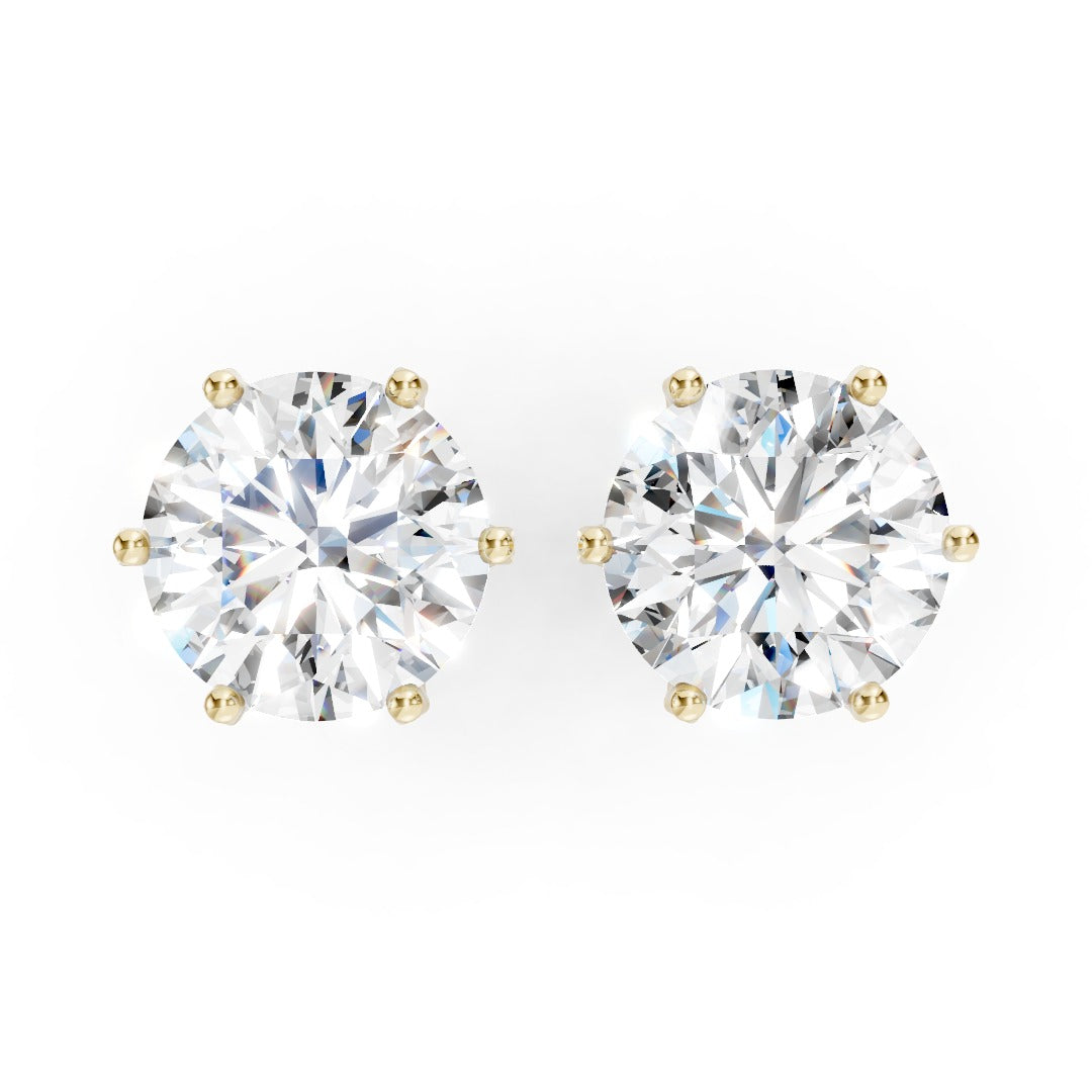 Round Cut Lab Diamond Six Prong Crown Stud Earrings