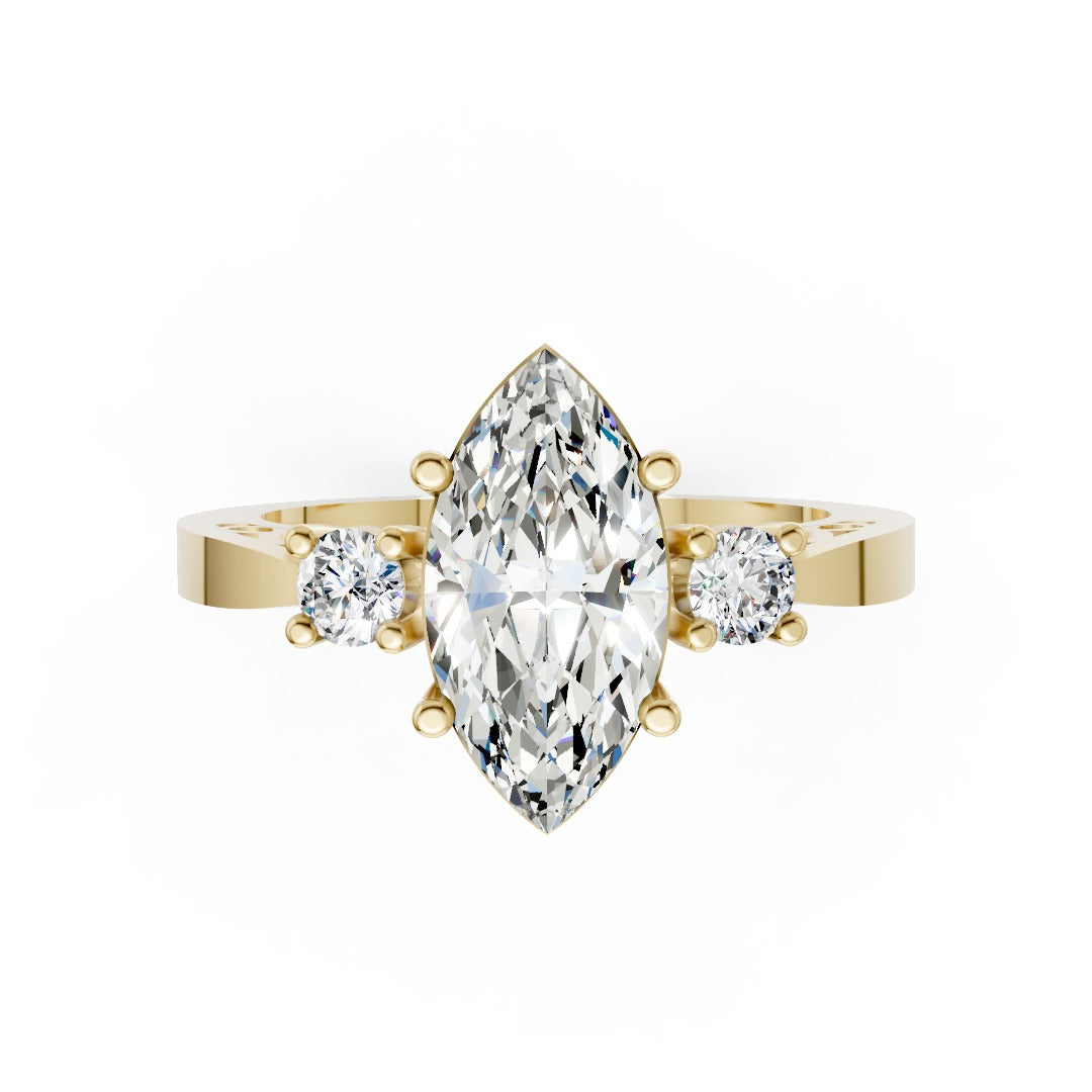Three-Stone Marquise Cut Diamond With Filigree Infinity Band Ring