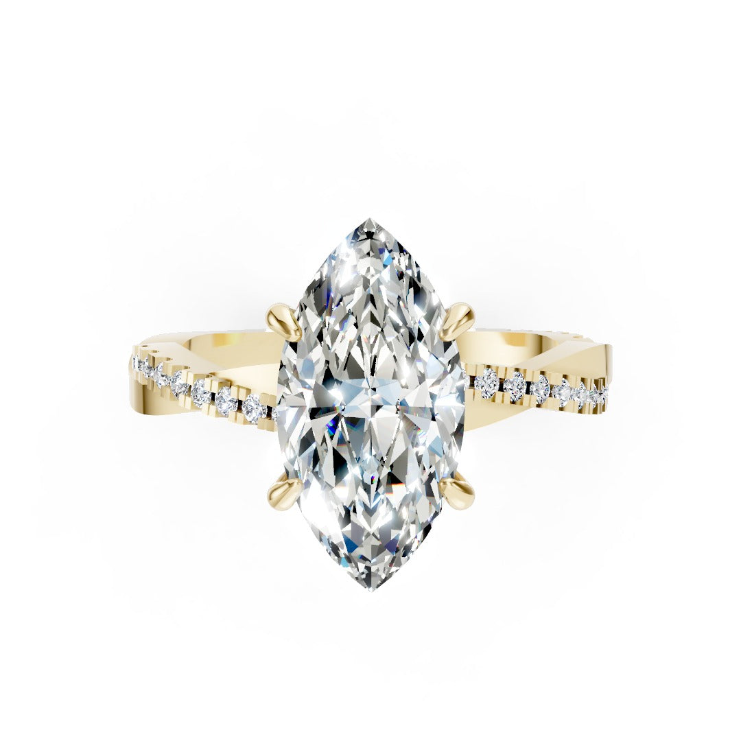Marquise Cut Diamond Twisted Anniversary Ring With Pave Band