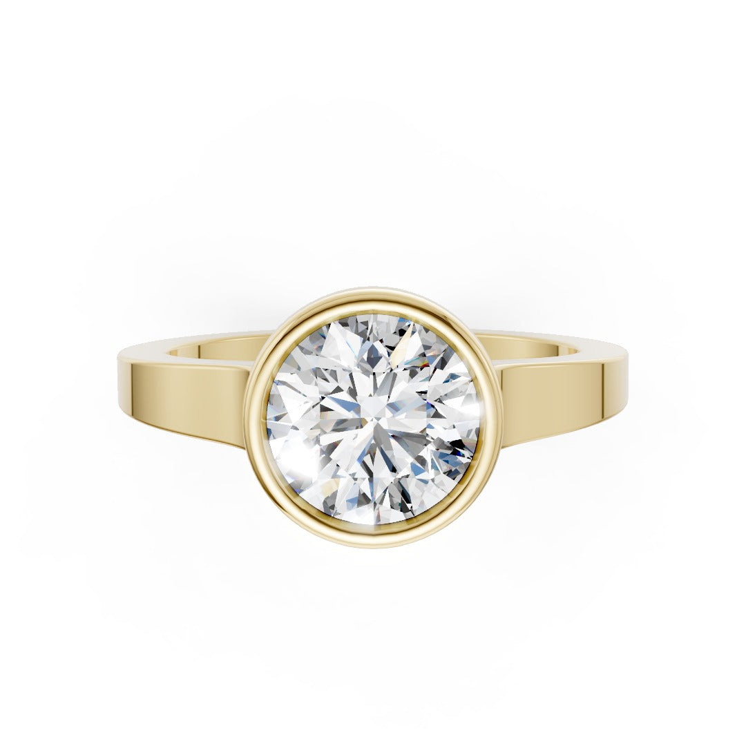 Round Cut Bezel Solitaire Lab Diamond Wedding Ring