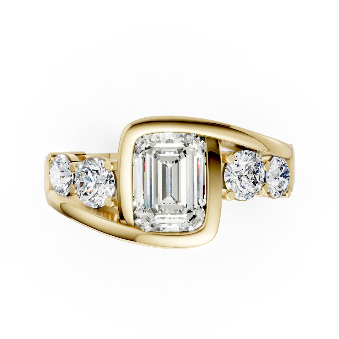 Unique Five-Stone Emerald And Round Diamond Ring