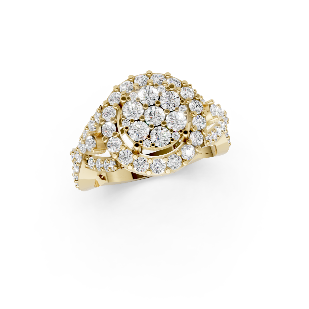 Round Diamond Composite Halo Ring with Intertwined Triple Row Pave Band