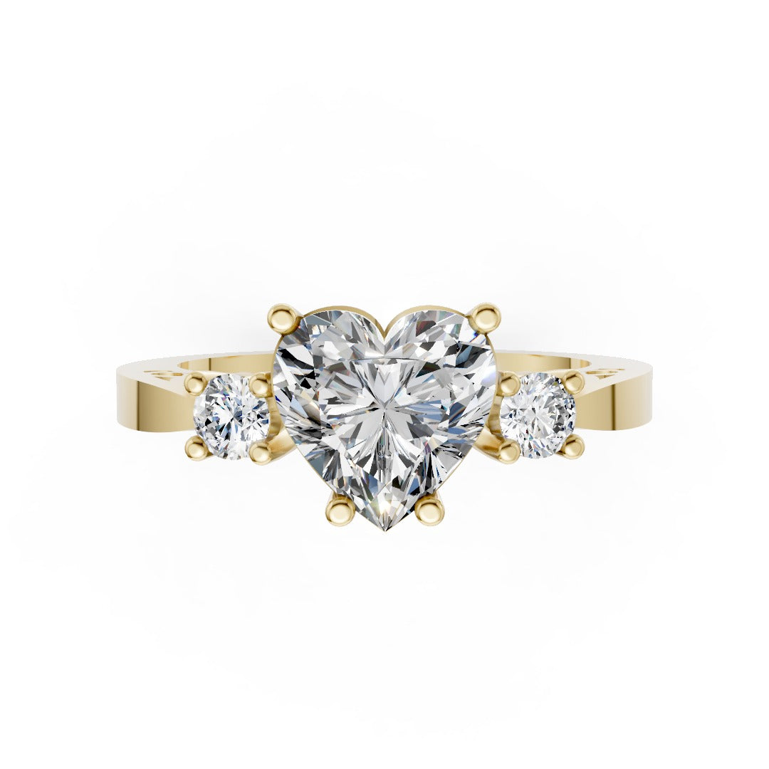Three-Stone Heart Cut Diamond With Filigree Infinity Band Ring