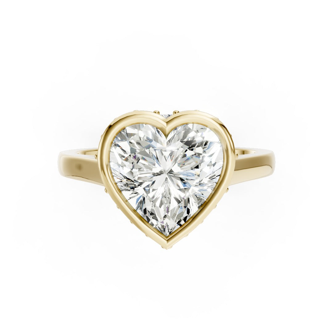 Bezel Set Heart Brilliant Solitaire Diamond Hidden Halo Engagement Ring