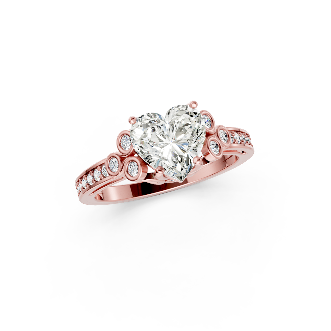 Heart Cut Diamond With Bezel Cluster & Scroll Gallery Ring