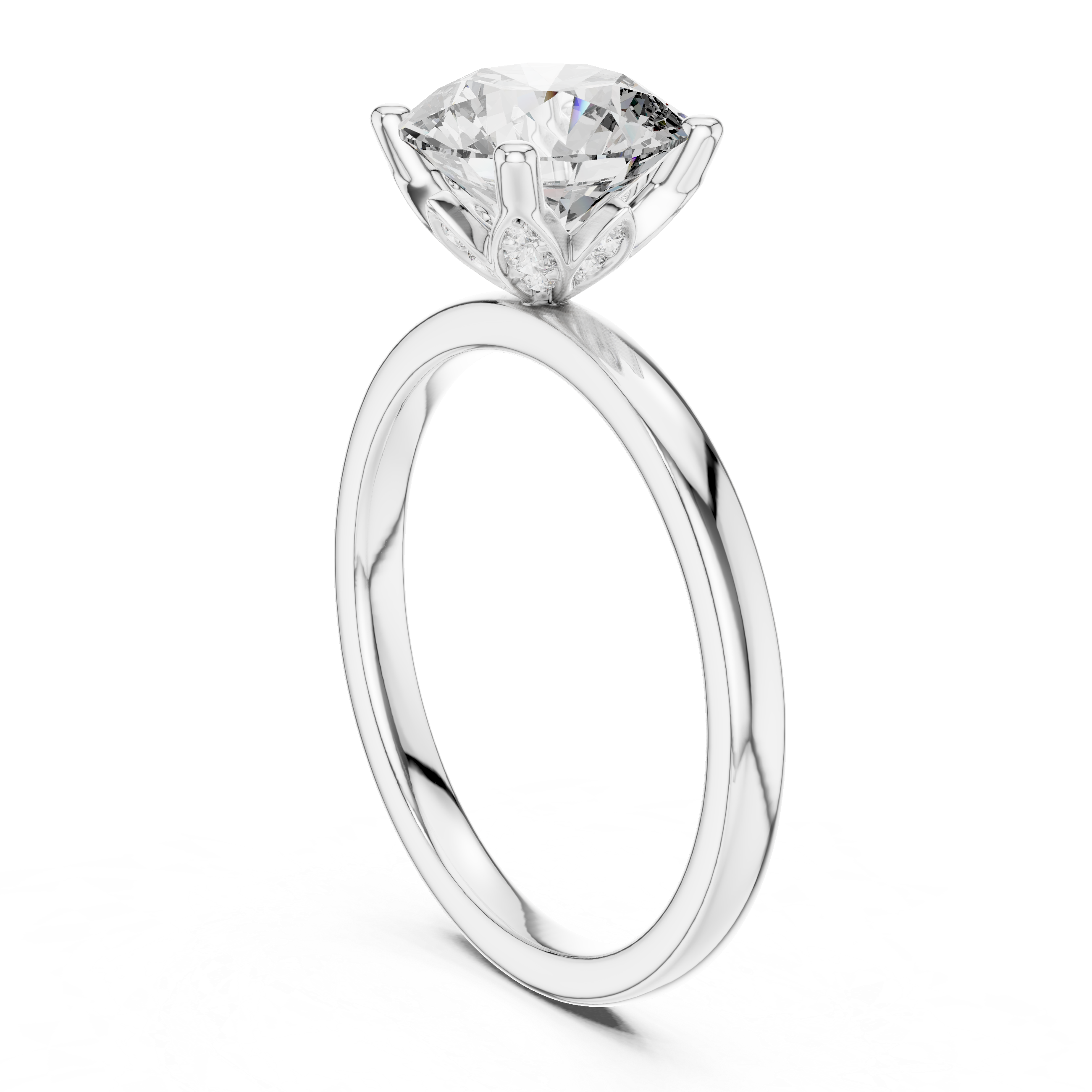 Round Cut Hidden Halo Flora Solitaire Ring