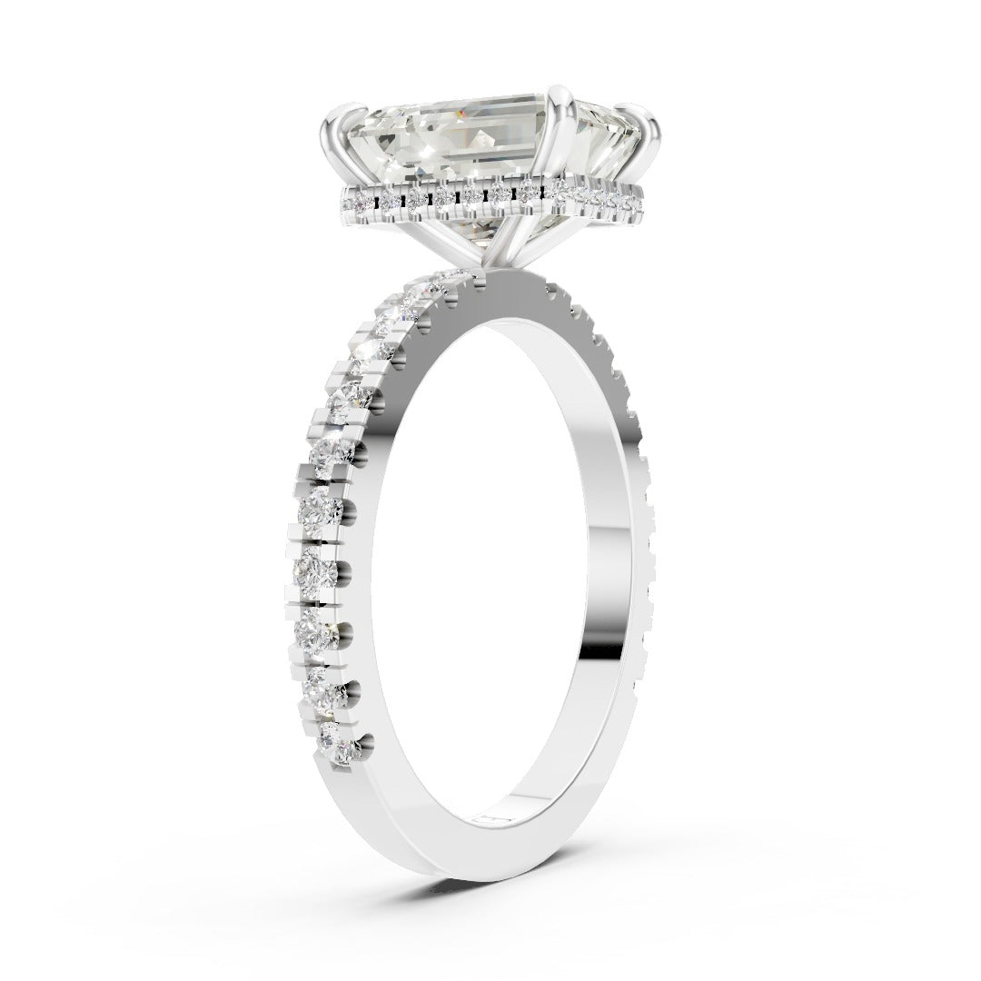 Emerald Diamond With Hidden Halo Anniversary Ring