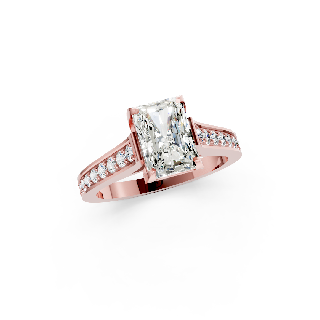 Radiant Cut Diamond with Pavé Bridge Hidden Halo Ring