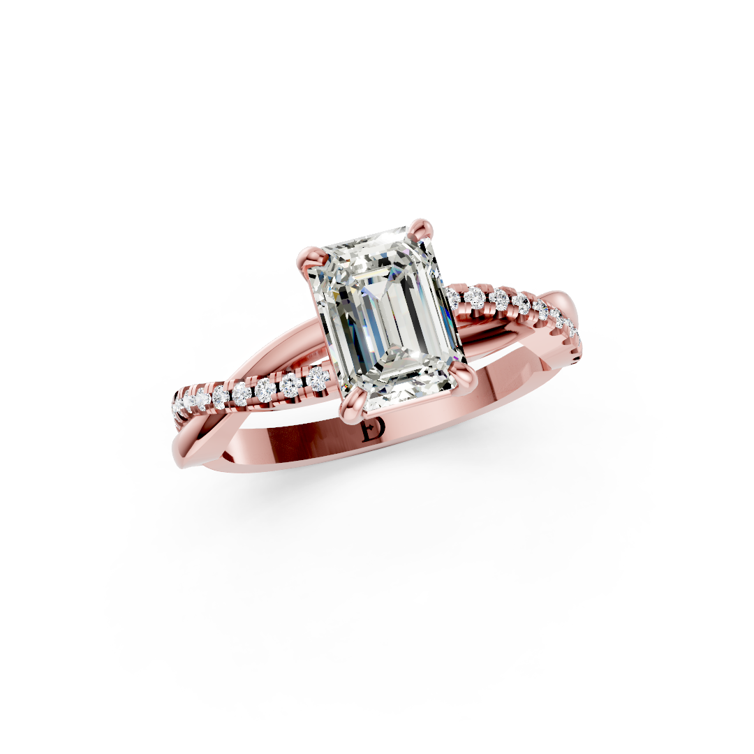 Emerald Cut Diamond Twisted Infinity Ring With Half-Pavé Shank
