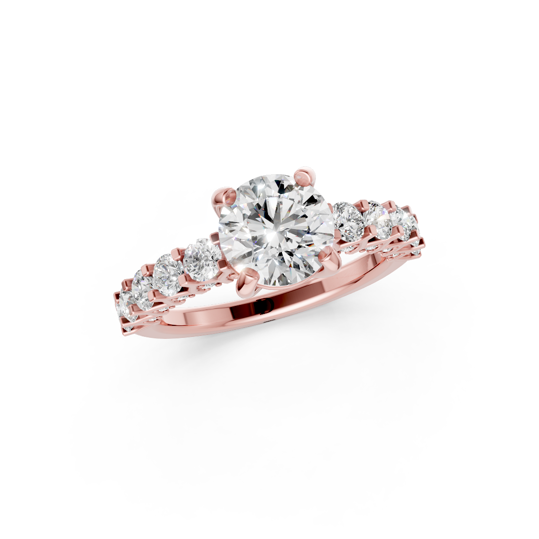 Round Cut Diamond With Scalloped Graduated Shank Ring