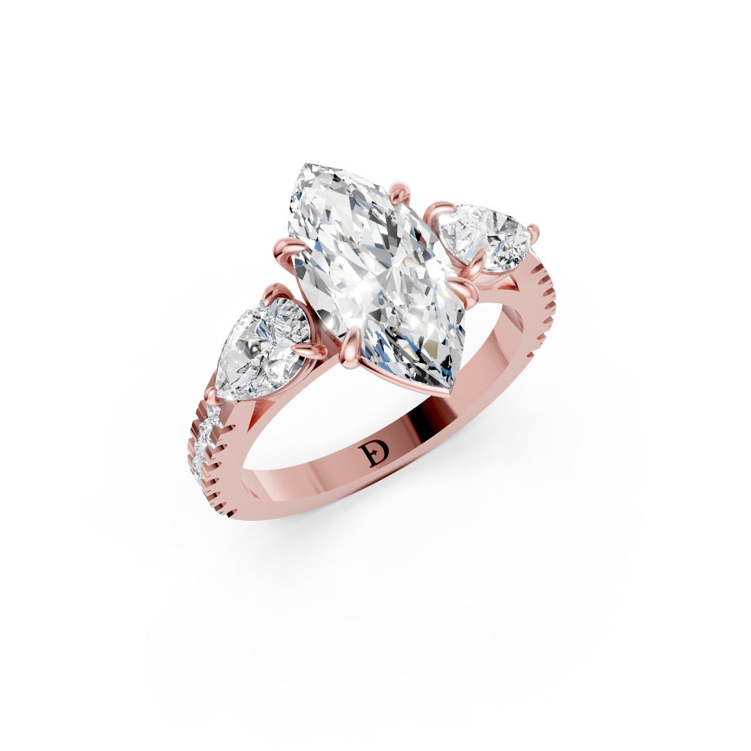 Marquise Cut Lab Grown Diamond Three Stone Engagement Ring