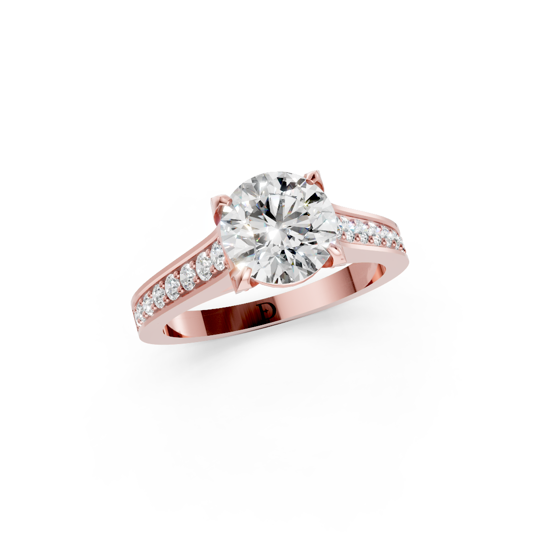 Round Cut Diamond with Pavé Bridge Hidden Halo Ring