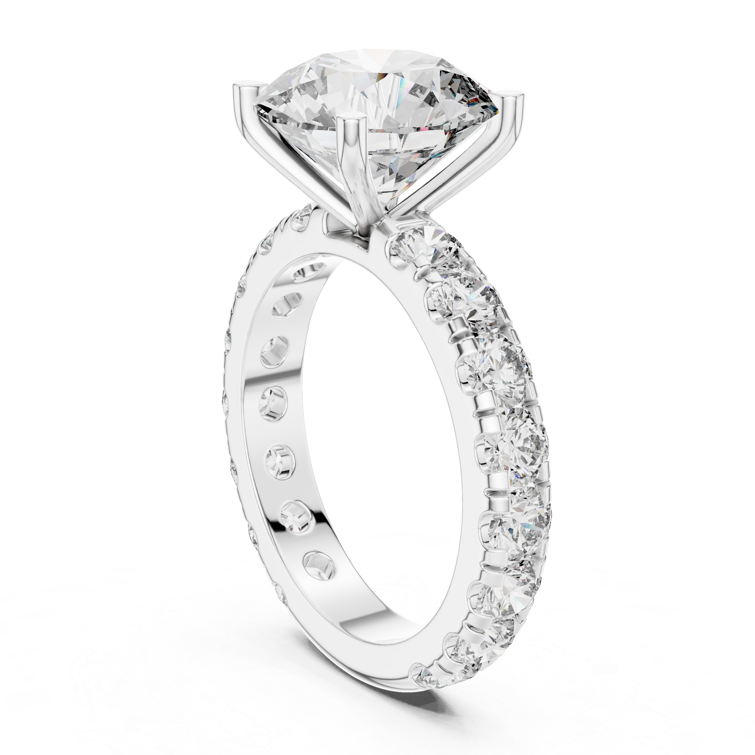 Round Diamond U-Prong Pave Set Ring