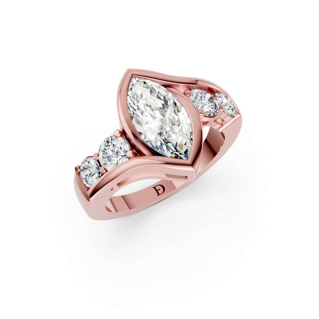 Unique Five-Stone Marquise And Round Diamond Ring