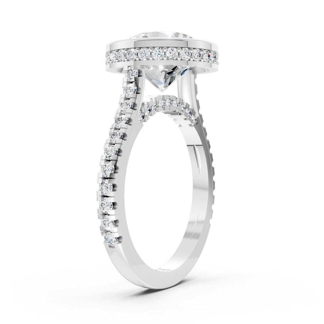 Round Brilliant Diamond Bezel Engagement Ring with Hidden Halo Diamond