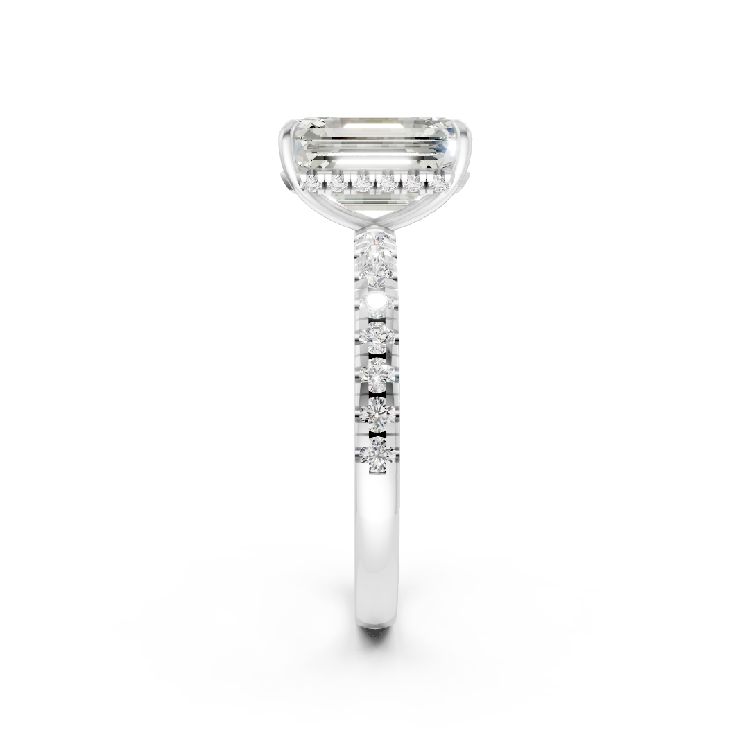Emerald Cut Hidden Halo Pave Set Ring
