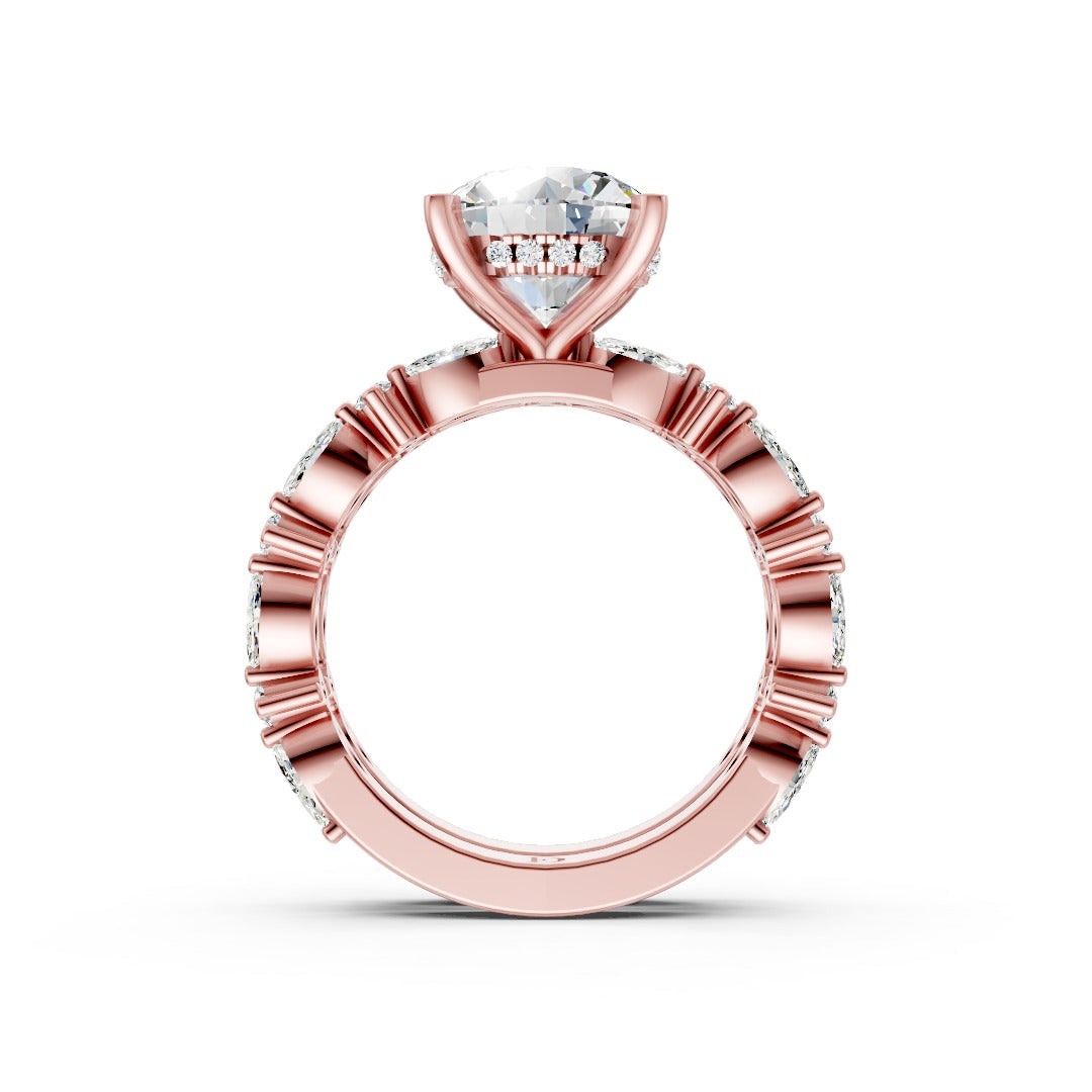 Round Diamond Double Band Marquise Accent Ring Set