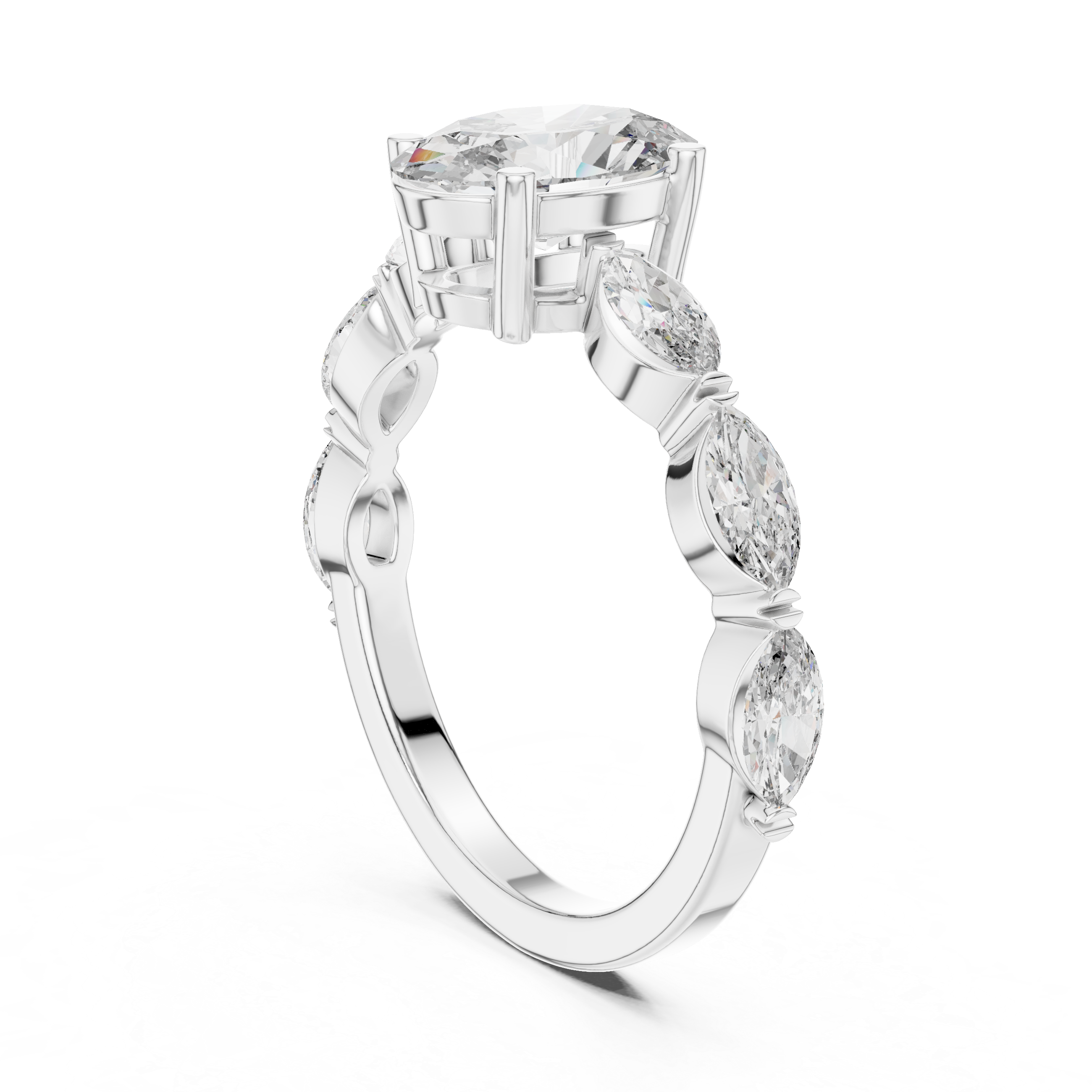 Oval Cut Side Marquise Diamond Ring
