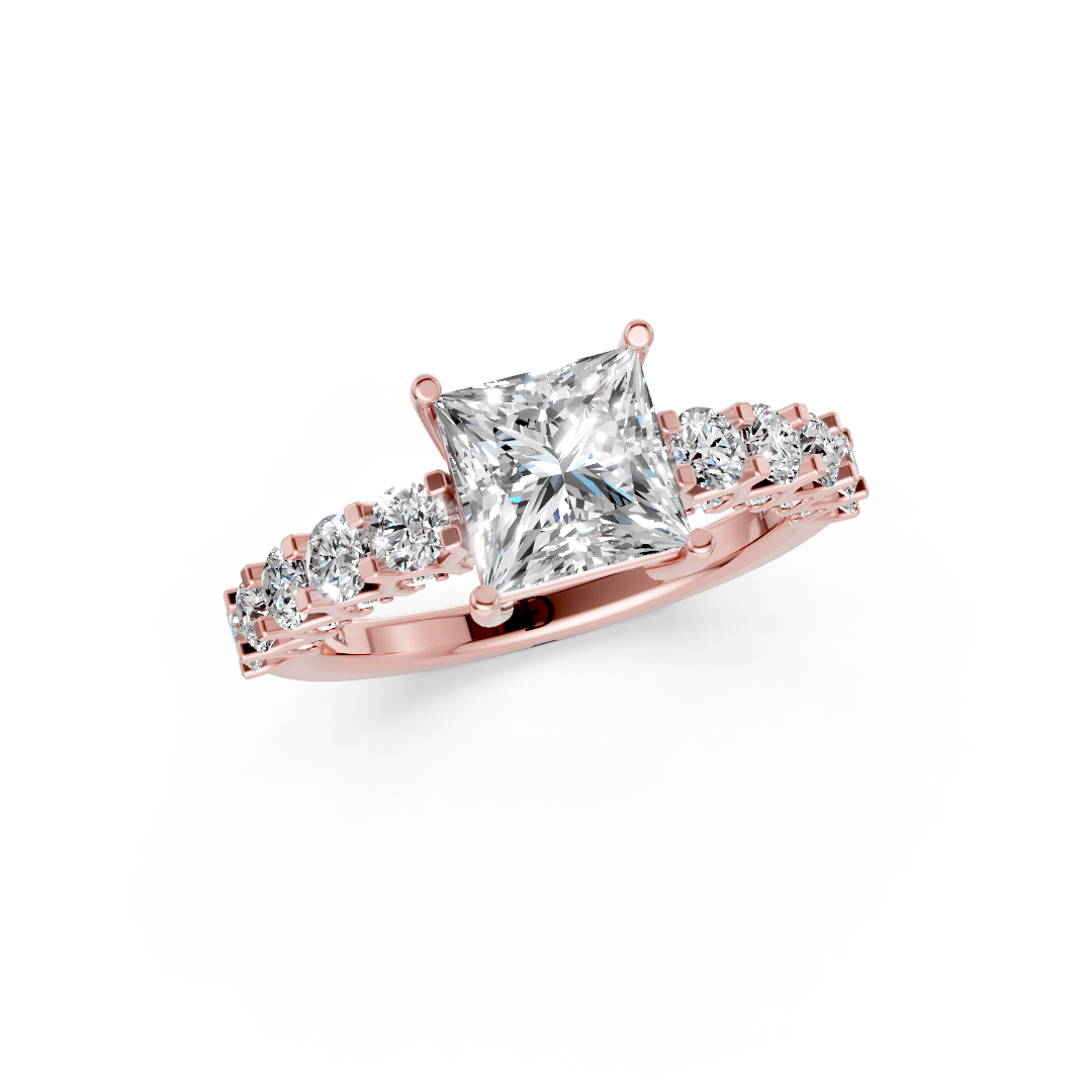 Princess Cut Diamond With Scalloped Graduated Shank Ring