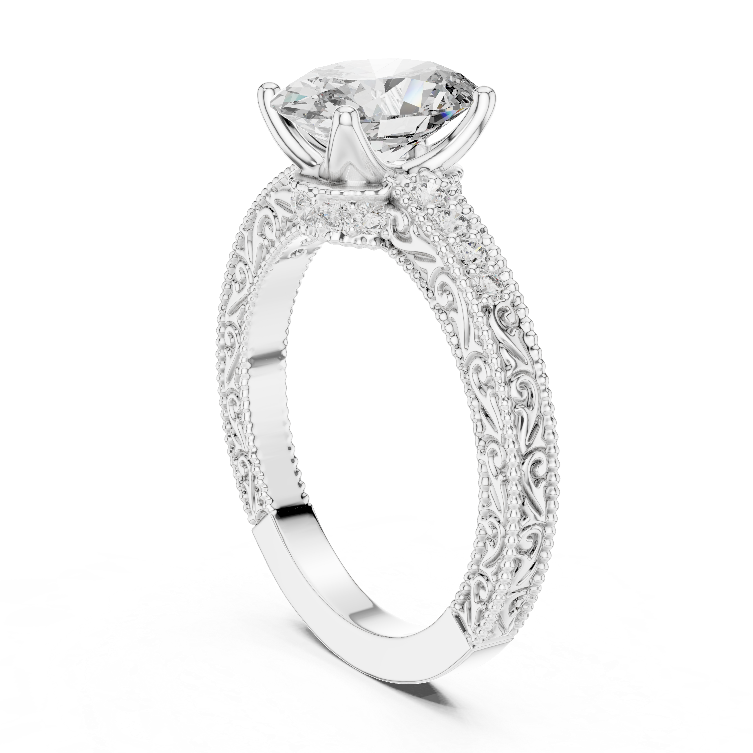 Oval Cut Milgrain Channel Set Wedding Ring