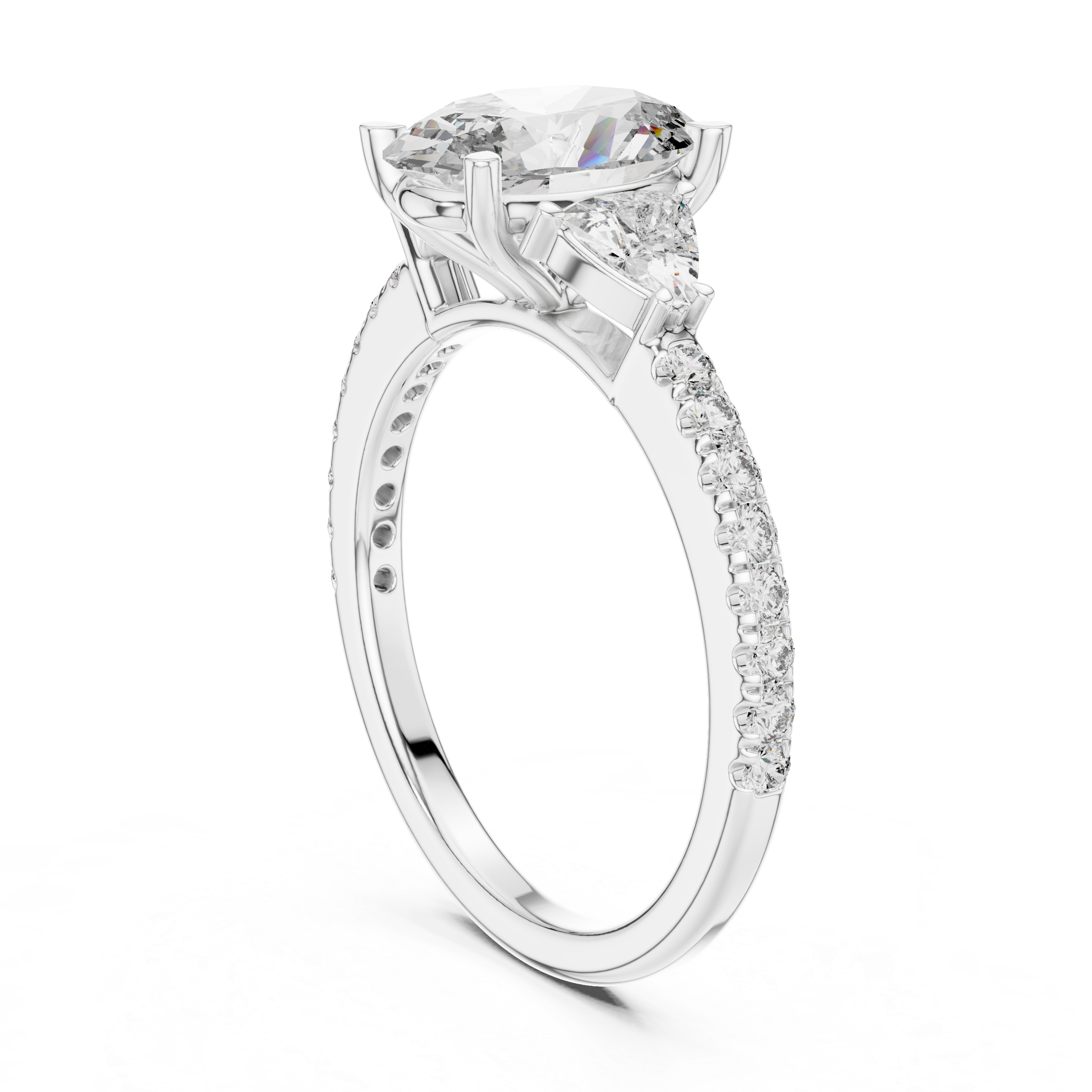 Oval Cut Lab Grown Diamond Three Stone Trillion Ring