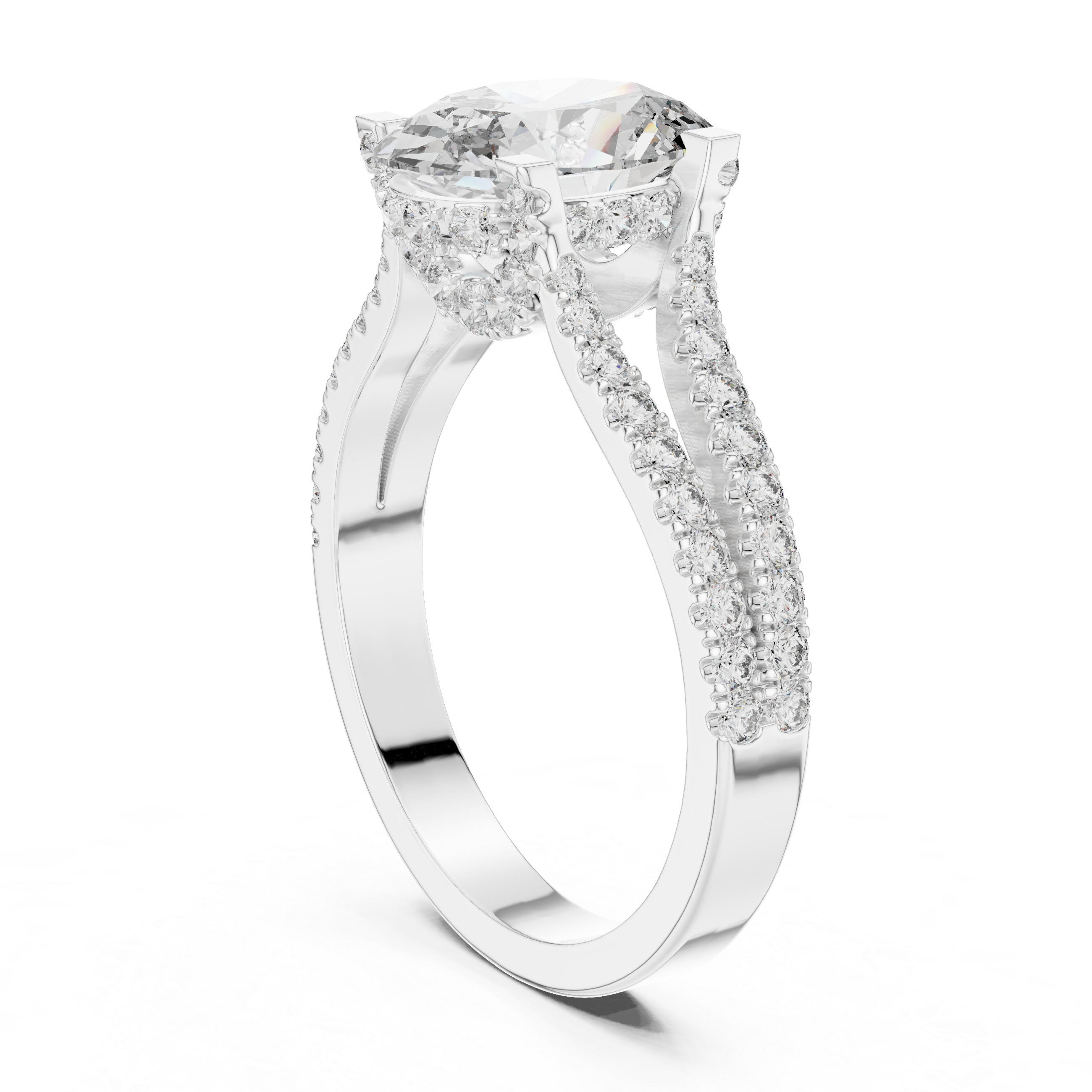 Oval Cut Split Shank Pave Anniversary Ring