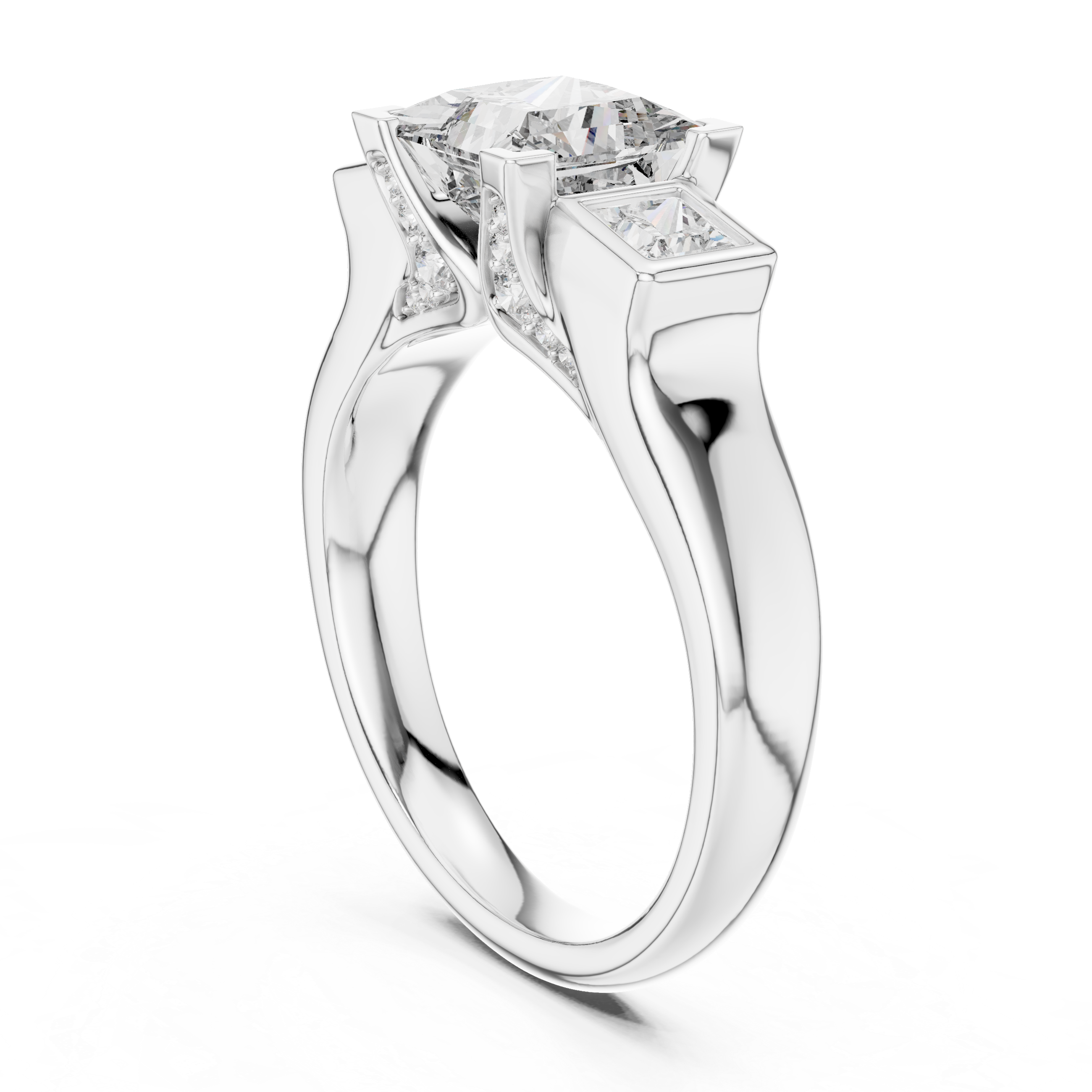 Three Stone Princess Cut Diamond Ring