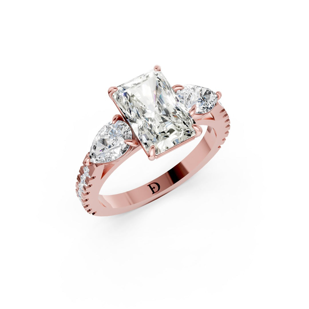 Radiant Cut Lab Grown Diamond Three Stone Engagement Ring