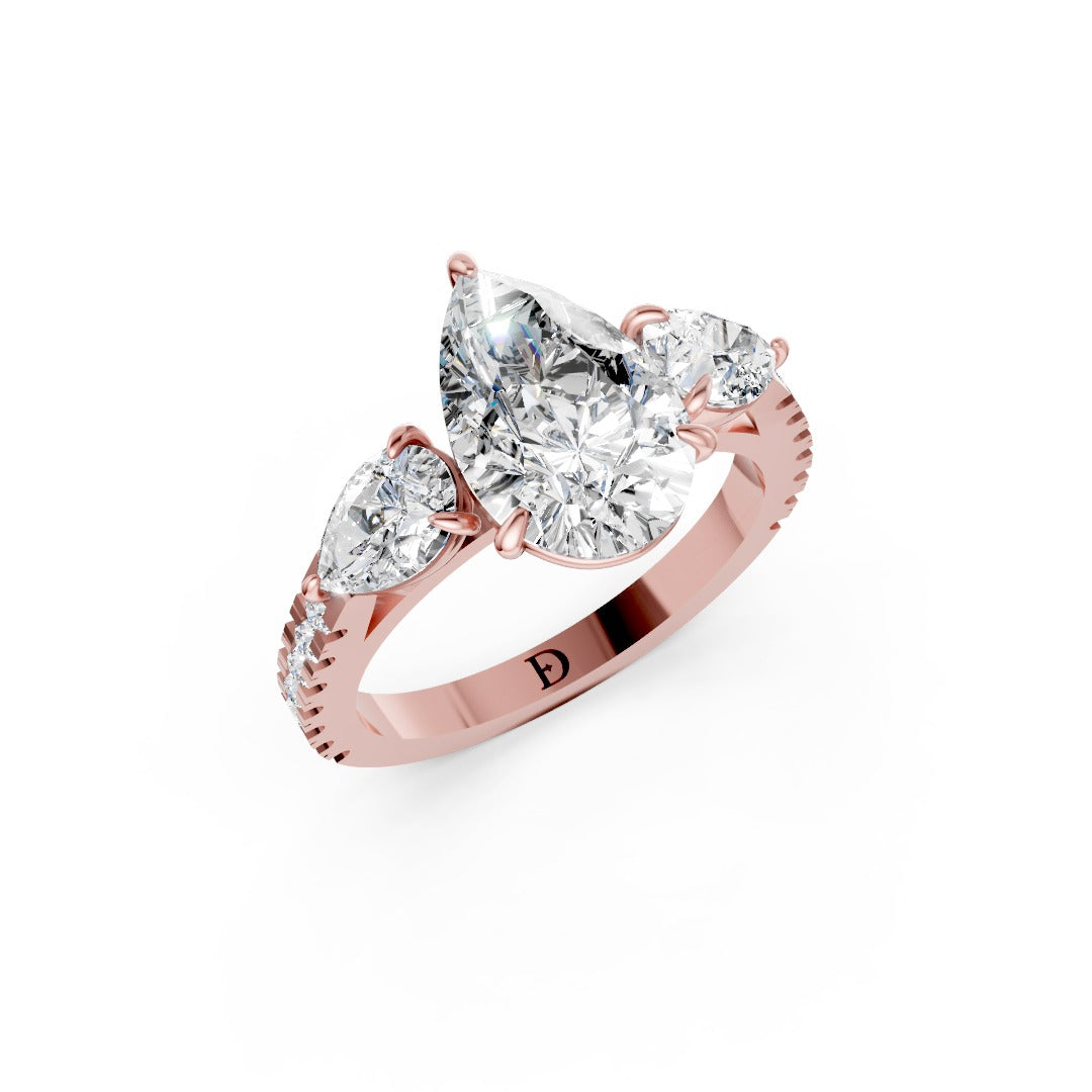 Pear Cut Lab Grown Diamond Three Stone Engagement Ring