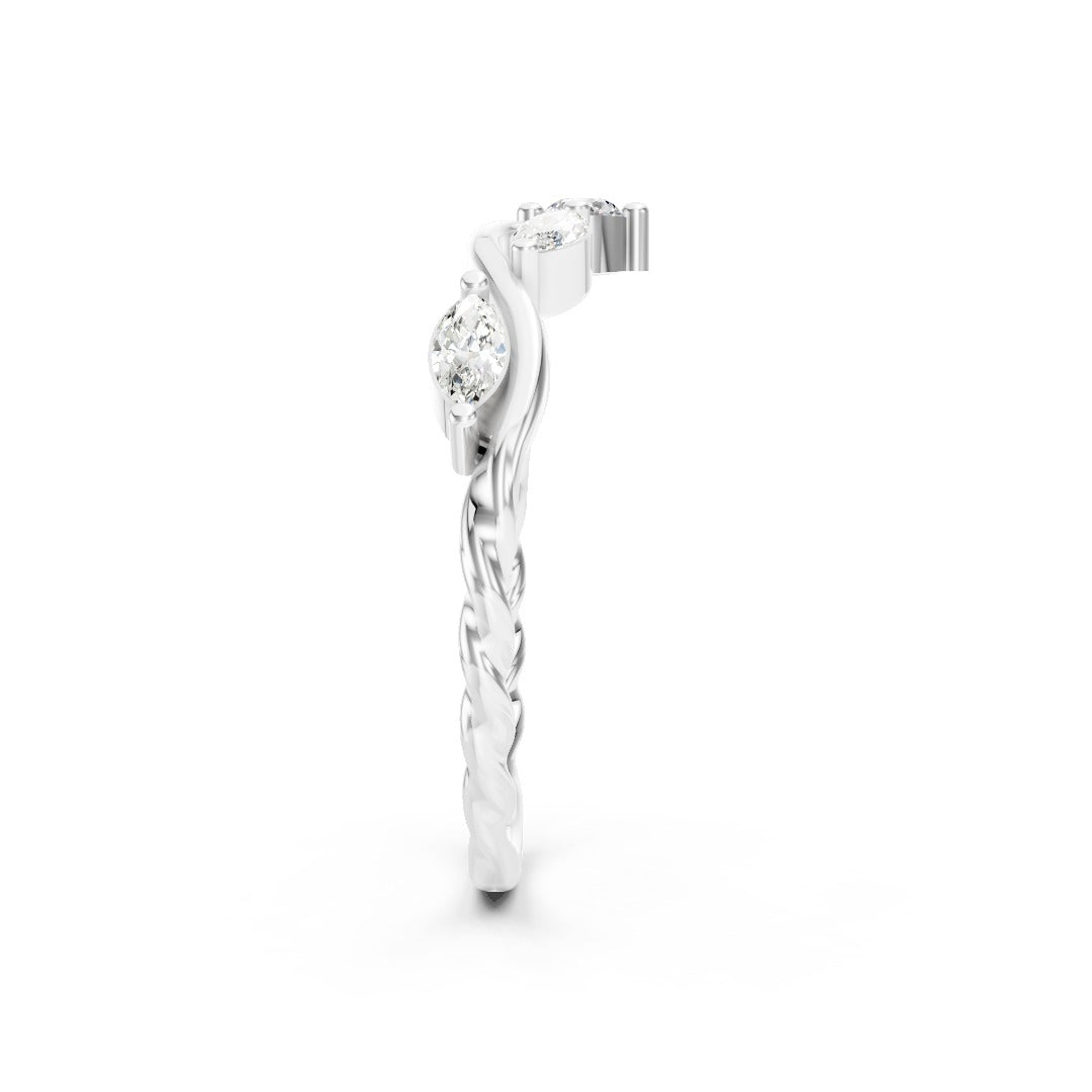 Twisted Leaf Round & Marquise Diamond Wedding Band