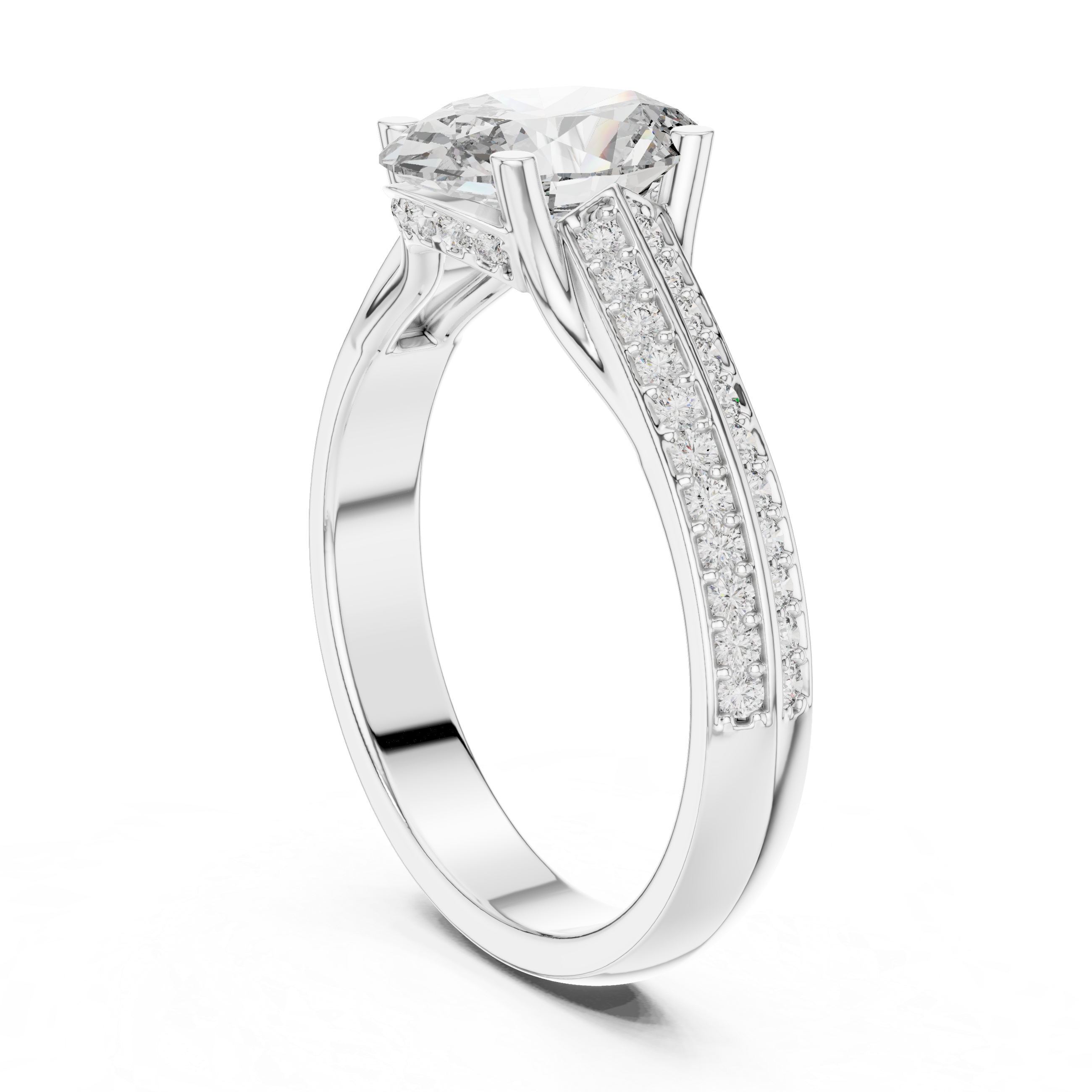 Oval Diamond Two-Row Pave Tapered Wedding Ring