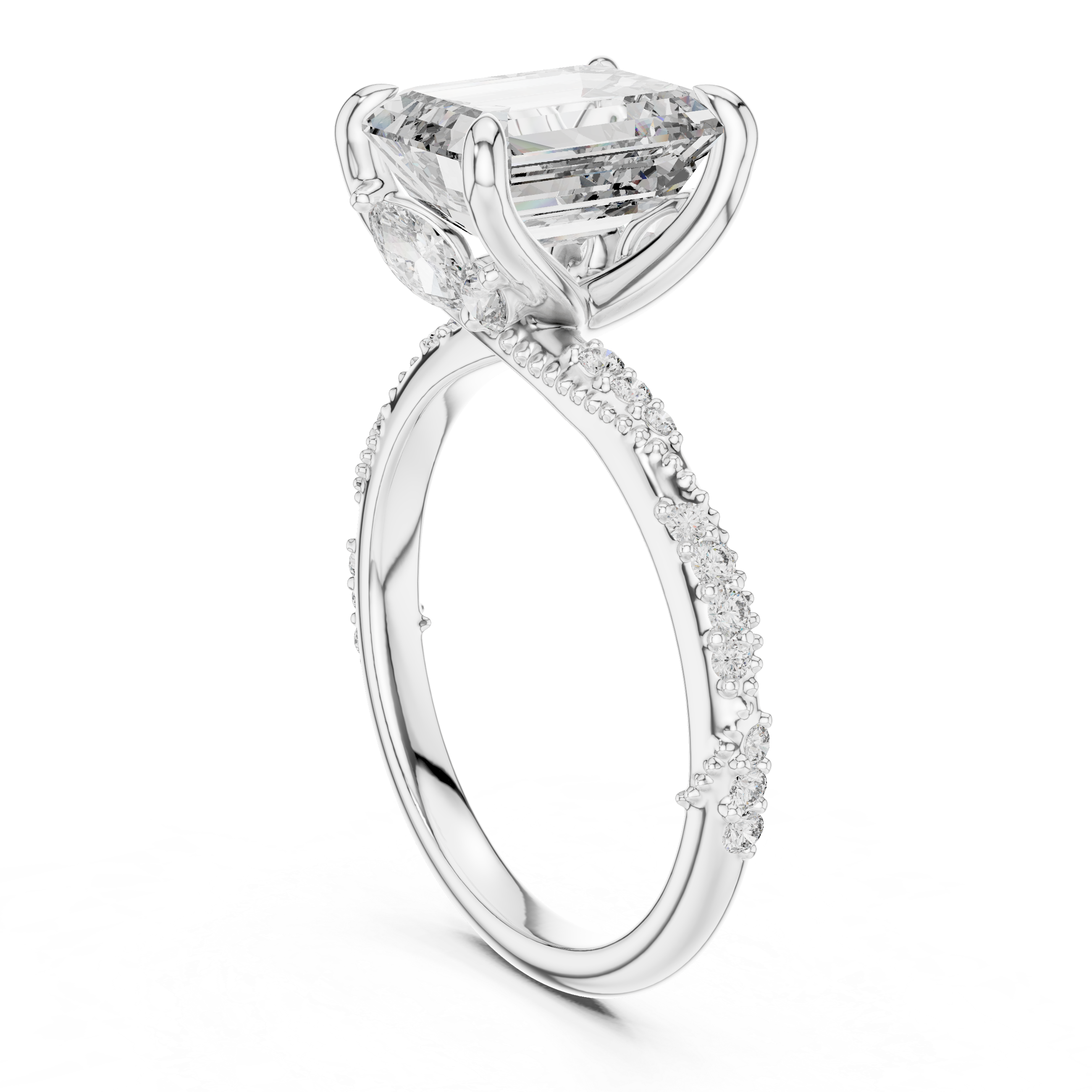 Emerald Cut Milgrain Pave Set Engagement Ring