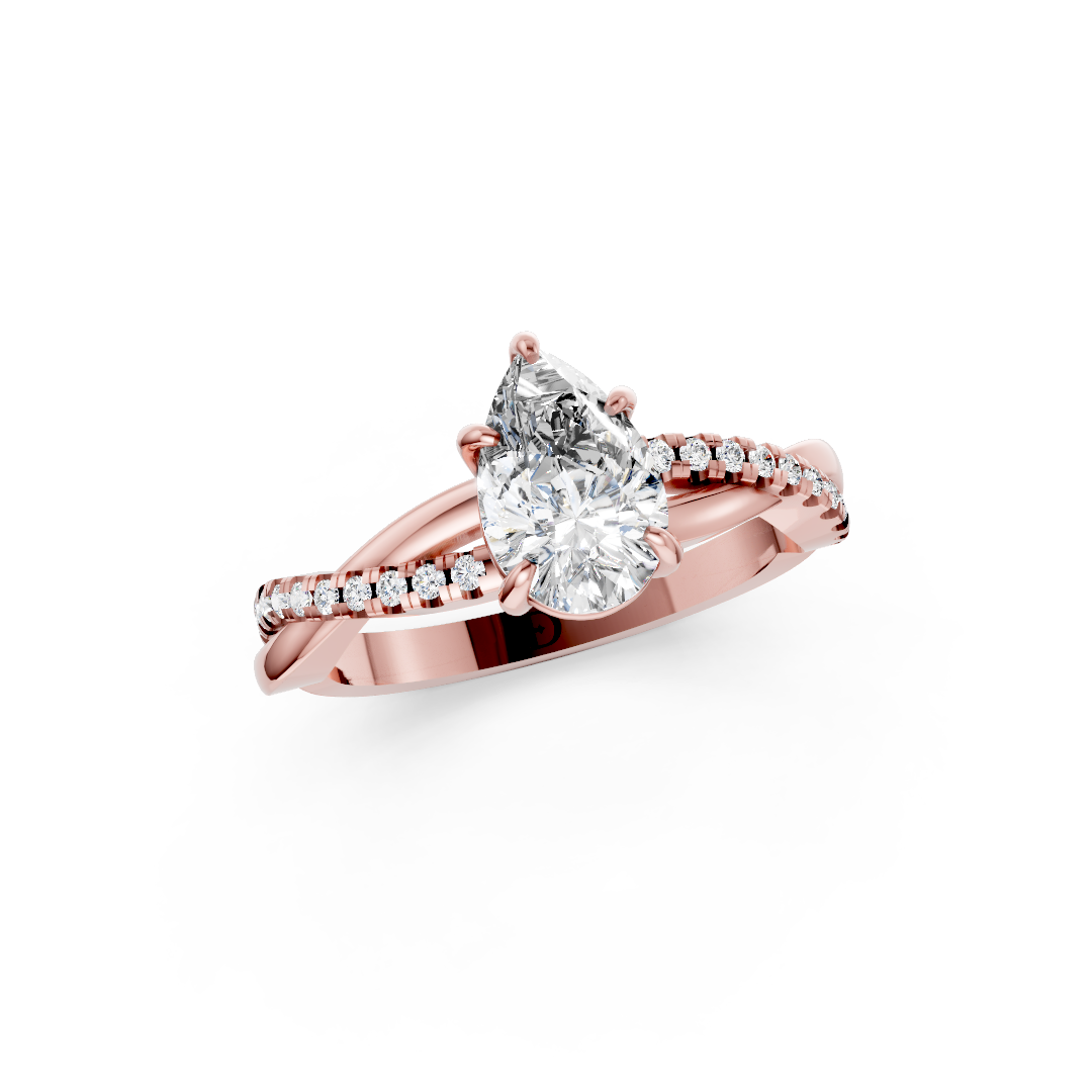 Pear Cut Diamond Twisted Infinity Ring With Half-Pavé Shank