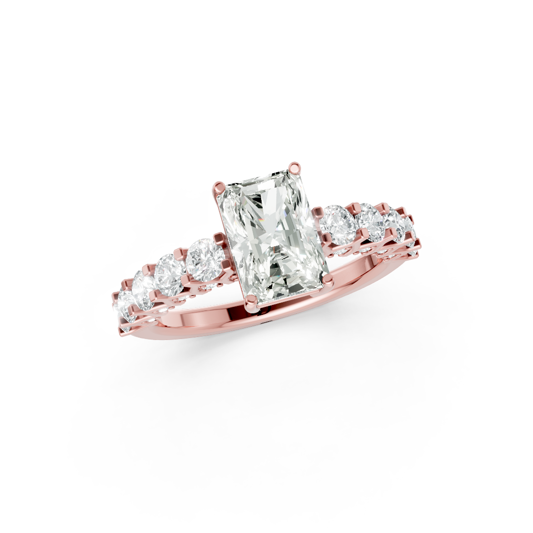 Radiant Cut Diamond With Scalloped Graduated Shank Ring