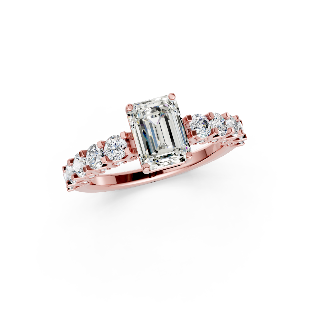 Emerald Cut Diamond With Scalloped Graduated Shank Ring