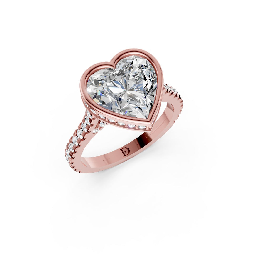 Heart Brilliant Diamond Bezel Engagement Ring with Hidden Halo Diamond