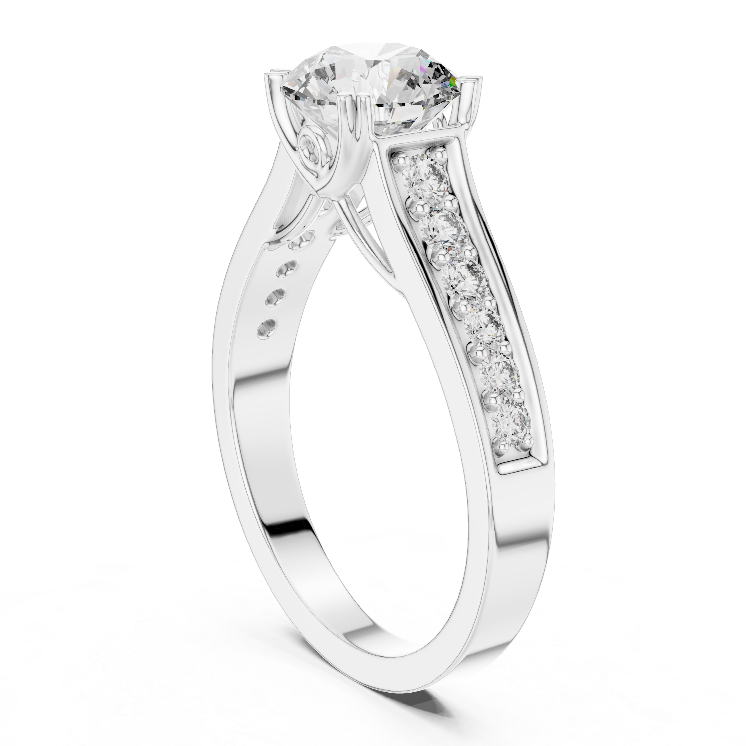 Round Cut Pave Tapered Shank Ring