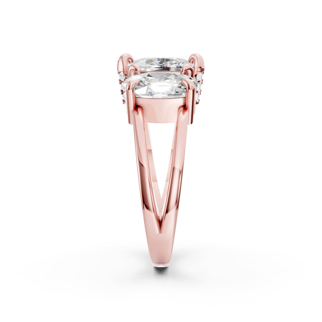 Cushion Lab Diamond Pave Split Shank With Three Stone Ring