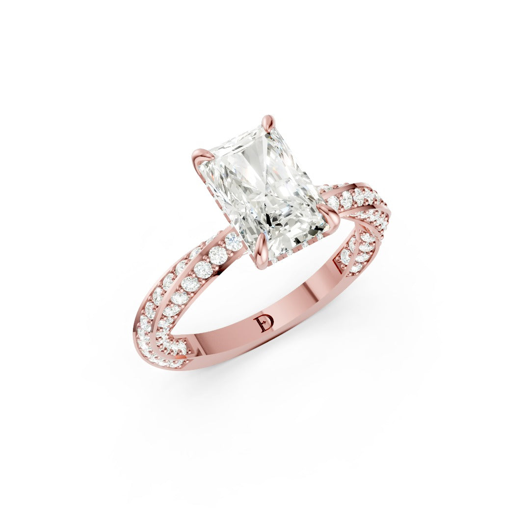 Hidden Halo Radiant Cut With Double Row Twisted Ring