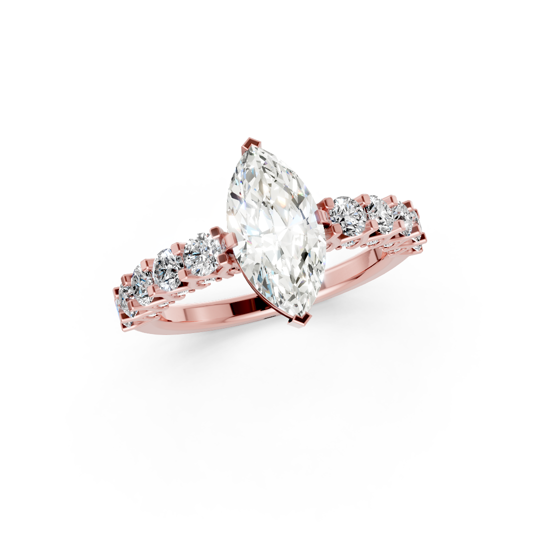 Marquise Cut Diamond With Scalloped Graduated Shank Ring