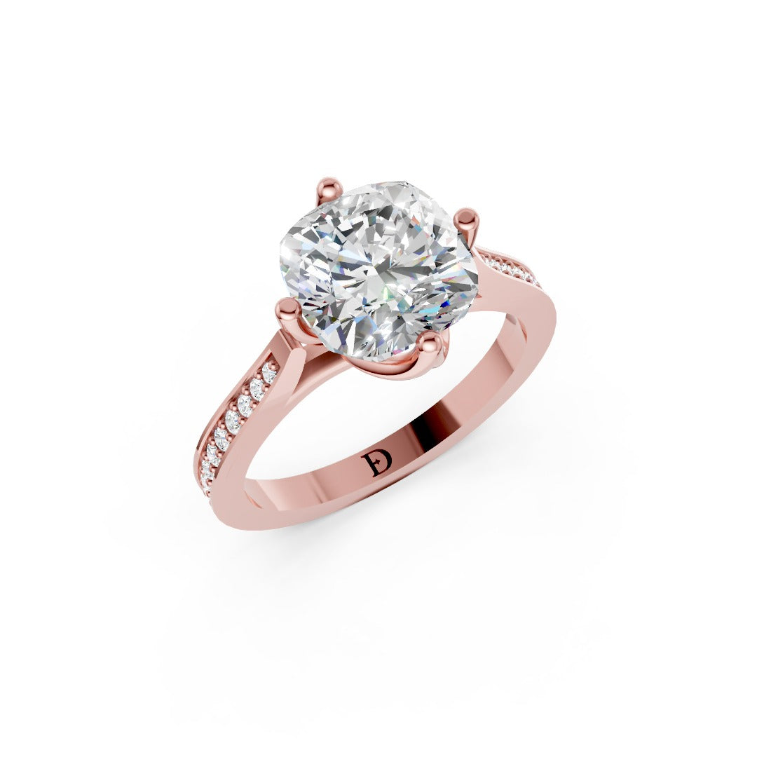 Elegant Cushion Cut Diamond Ring with Delicate Pavé Band