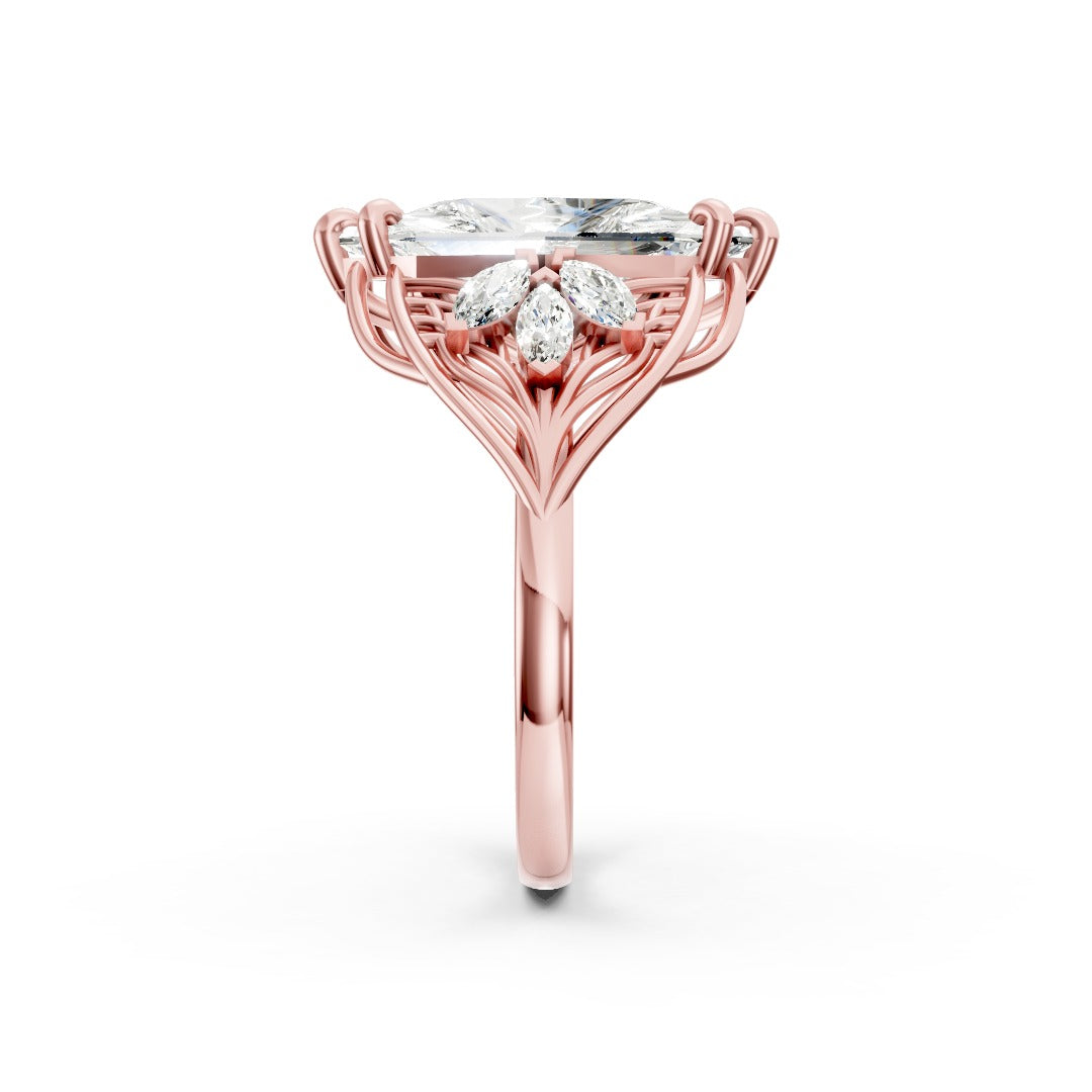 Marquise Lab Diamond Floral Engagement Ring