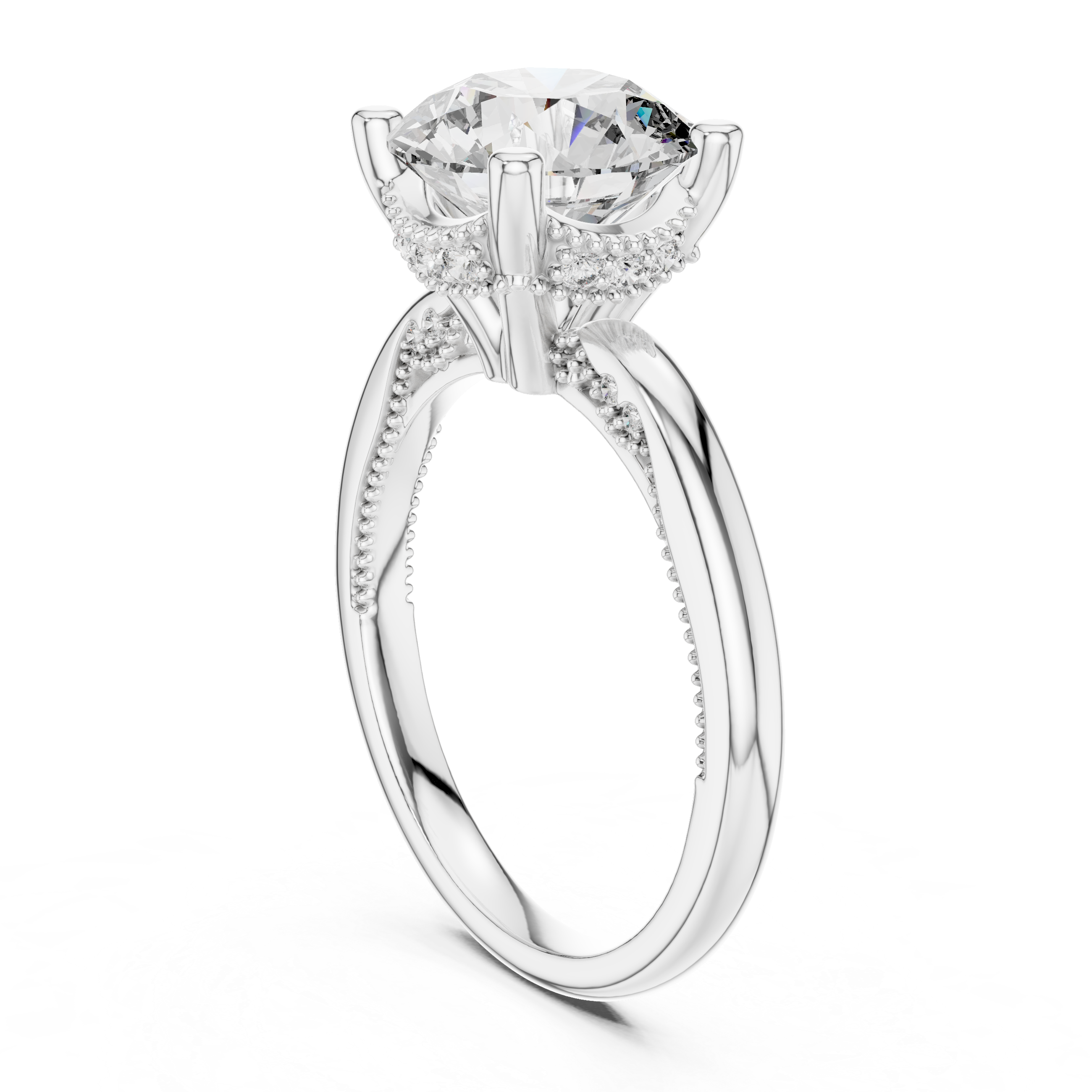 Round Cut Diamond Vintage Inspired Milgrain Wedding Ring