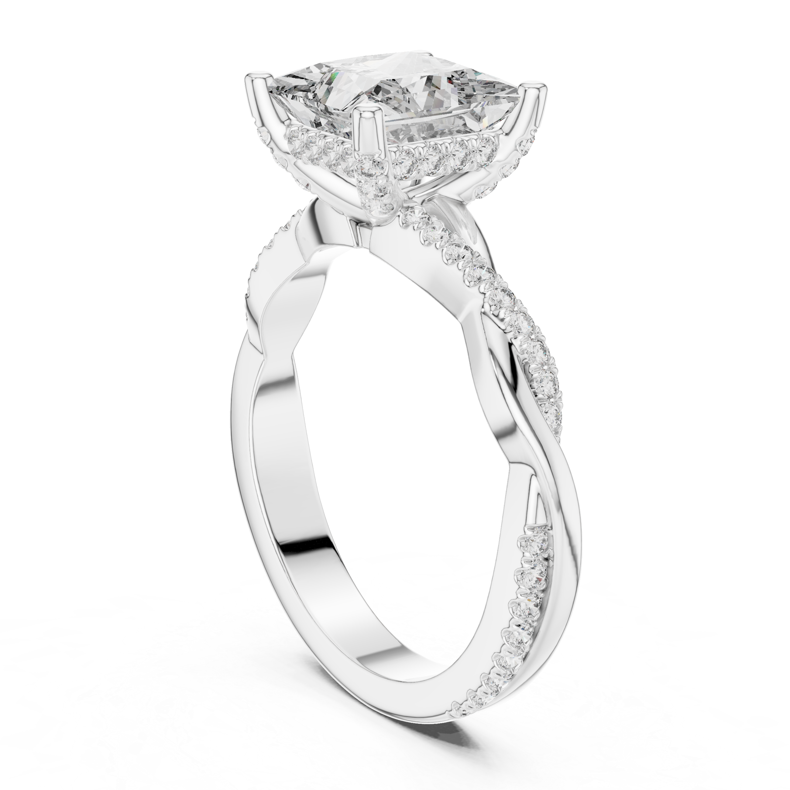 Princess Cut Hidden Halo Twisted Ring